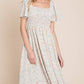Floral Print Butterfly Sleeve Square Neck Smocked Midi Dress: CREAM - The Mustard Seed Collection, The Seed