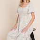 Floral Print Butterfly Sleeve Square Neck Smocked Midi Dress: CREAM - The Mustard Seed Collection, The Seed