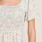 Floral Print Butterfly Sleeve Square Neck Smocked Midi Dress: CREAM - The Mustard Seed Collection, The Seed