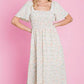 Floral Print Butterfly Sleeve Square Neck Smocked Midi Dress: CREAM - The Mustard Seed Collection, The Seed