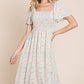 Floral Print Butterfly Sleeve Square Neck Smocked Midi Dress: CREAM - The Mustard Seed Collection, The Seed