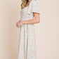 Floral Print Butterfly Sleeve Square Neck Smocked Midi Dress: CREAM - The Mustard Seed Collection, The Seed