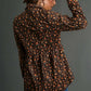 Floral Print Corduroy Button Down Baby Doll Top