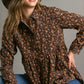 Floral Print Corduroy Button Down Baby Doll Top