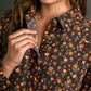 Floral Print Corduroy Button Down Baby Doll Top