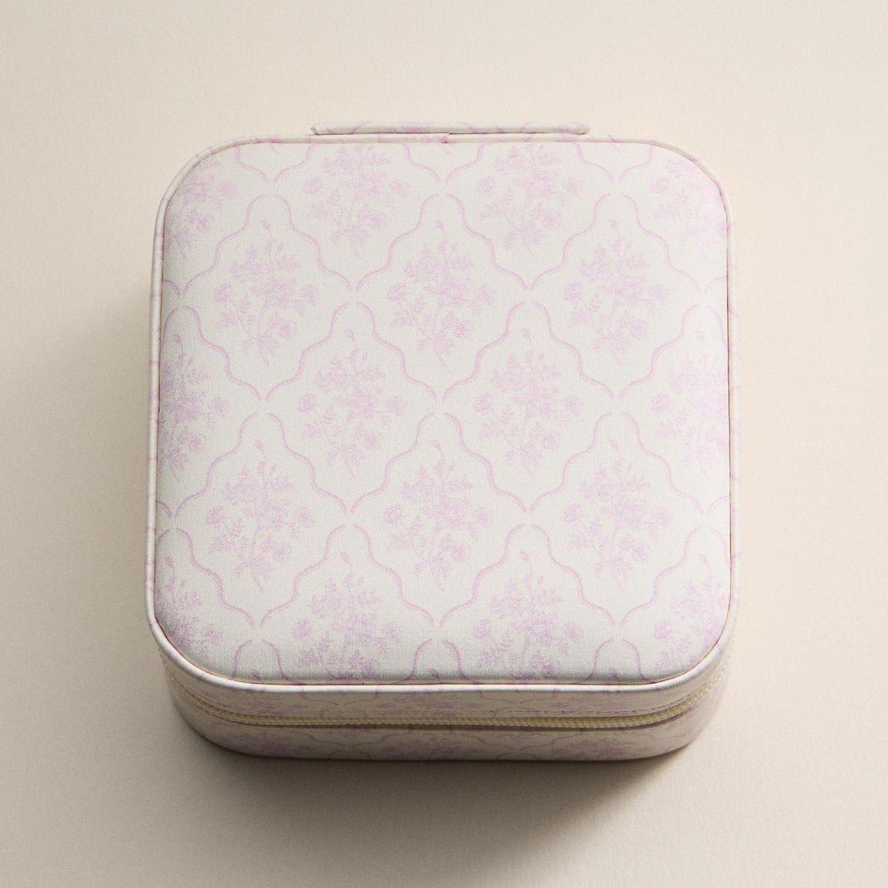 Floral Print Vegan Leather Travel Jewelry Box 