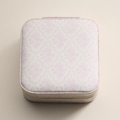 Floral Print Vegan Leather Travel Jewelry Box 