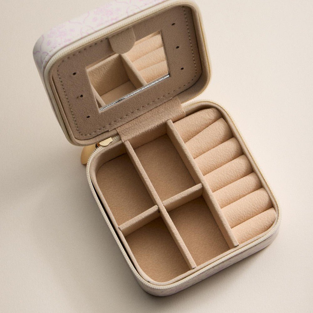 Floral Print Vegan Leather Travel Jewelry Box 
