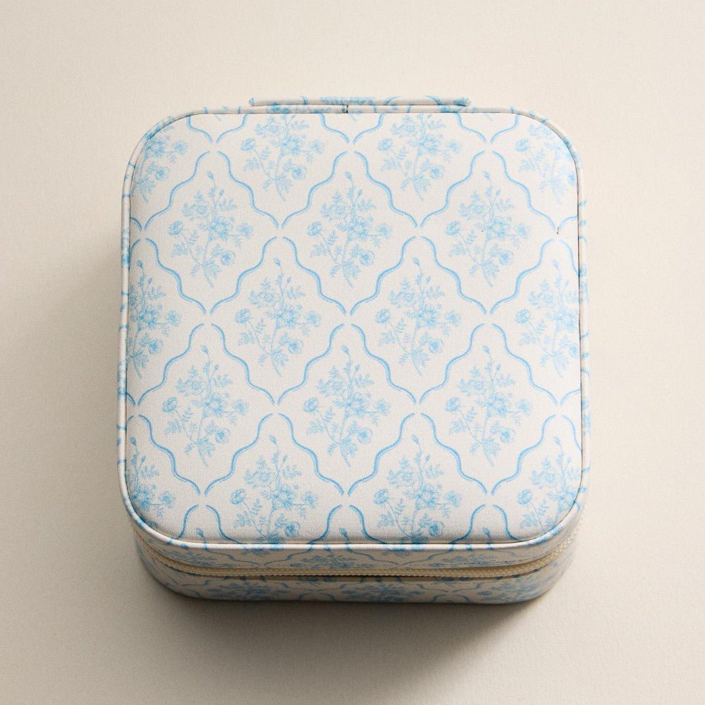 Floral Print Vegan Leather Travel Jewelry Box 