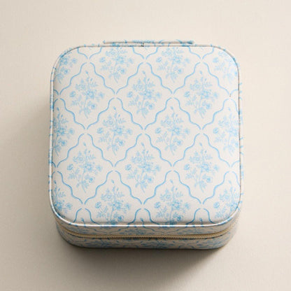 Floral Print Vegan Leather Travel Jewelry Box 
