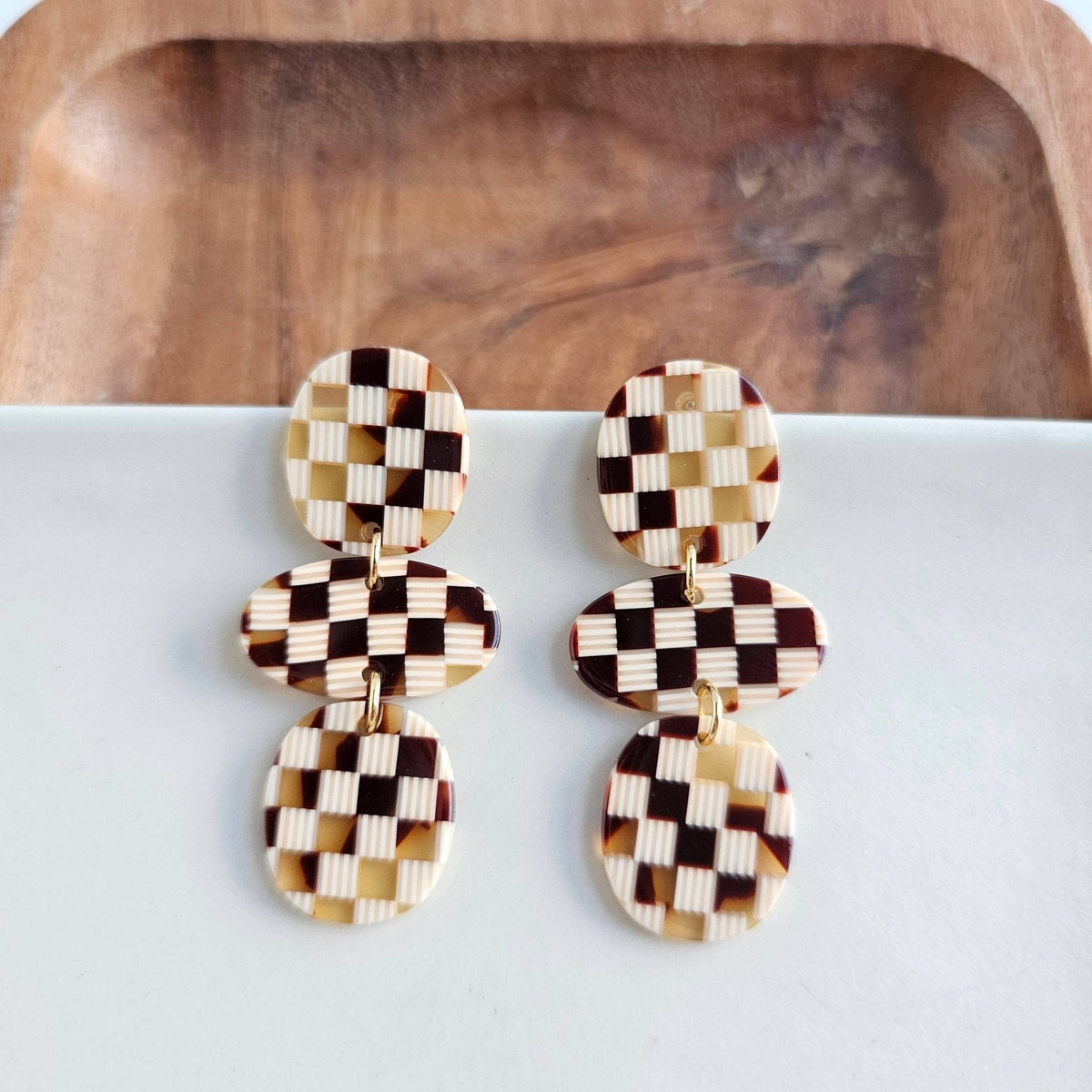 Florence Earrings - Brown Checker - The Mustard Seed Collection, The Seed