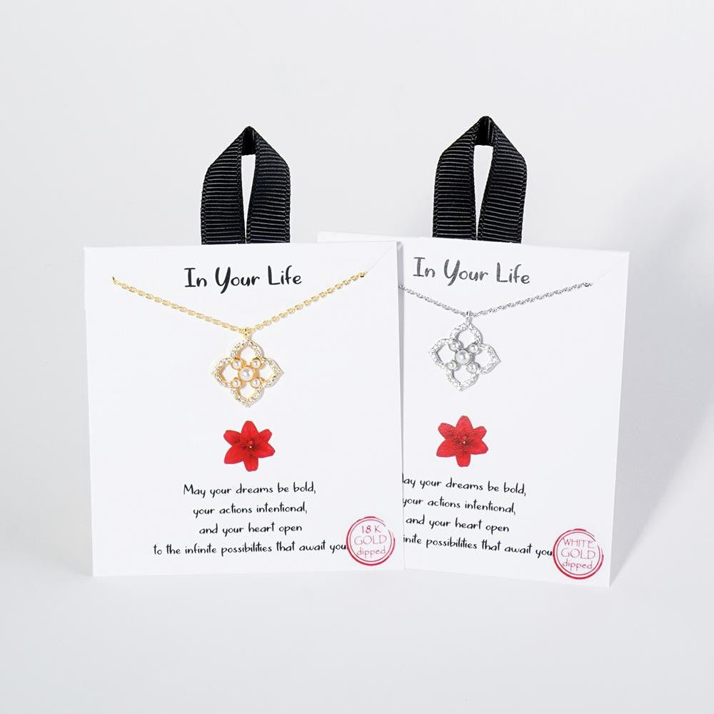 Pearl & Cubic Zirconia Flower Dainty Chain Link Necklace Silver