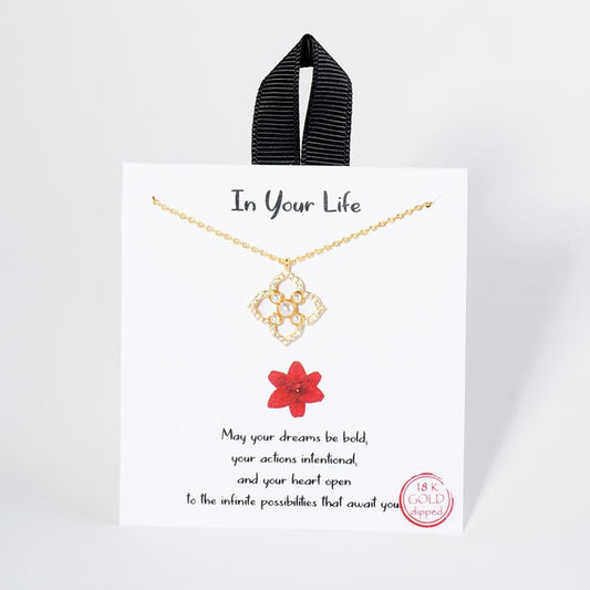 Pearl & Cubic Zirconia Flower Dainty Chain Link Necklace Gold