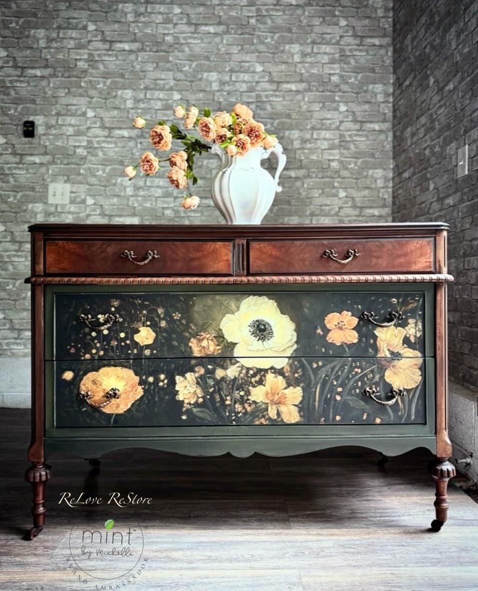 A1 Flowers Horizontal Mint Decoupage Paper