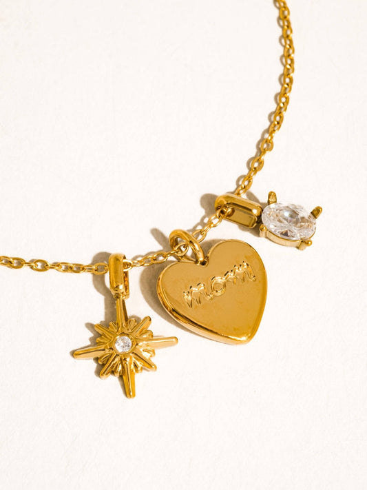 Gentilly 18K Gold Non-Tarnish Mom Heart Charm Necklace: Yellow Gold