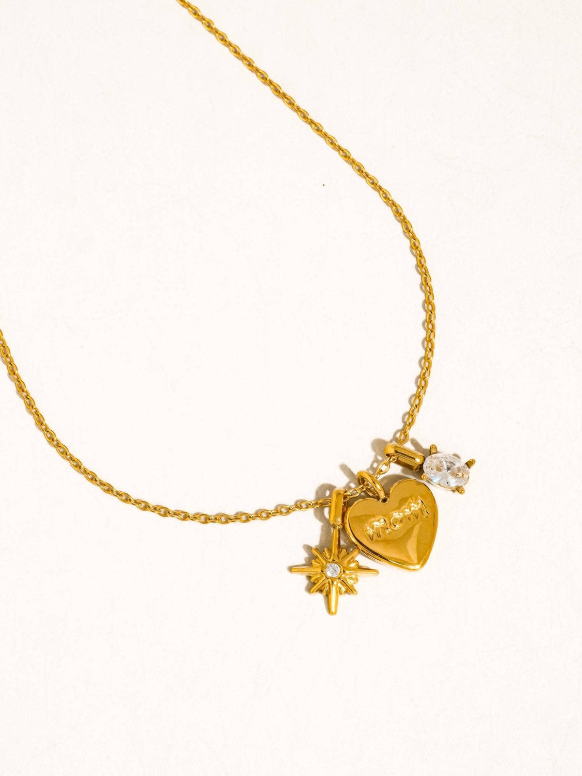 Gentilly 18K Gold Non-Tarnish Mom Heart Charm Necklace: Yellow Gold - The Mustard Seed Collection, The Seed