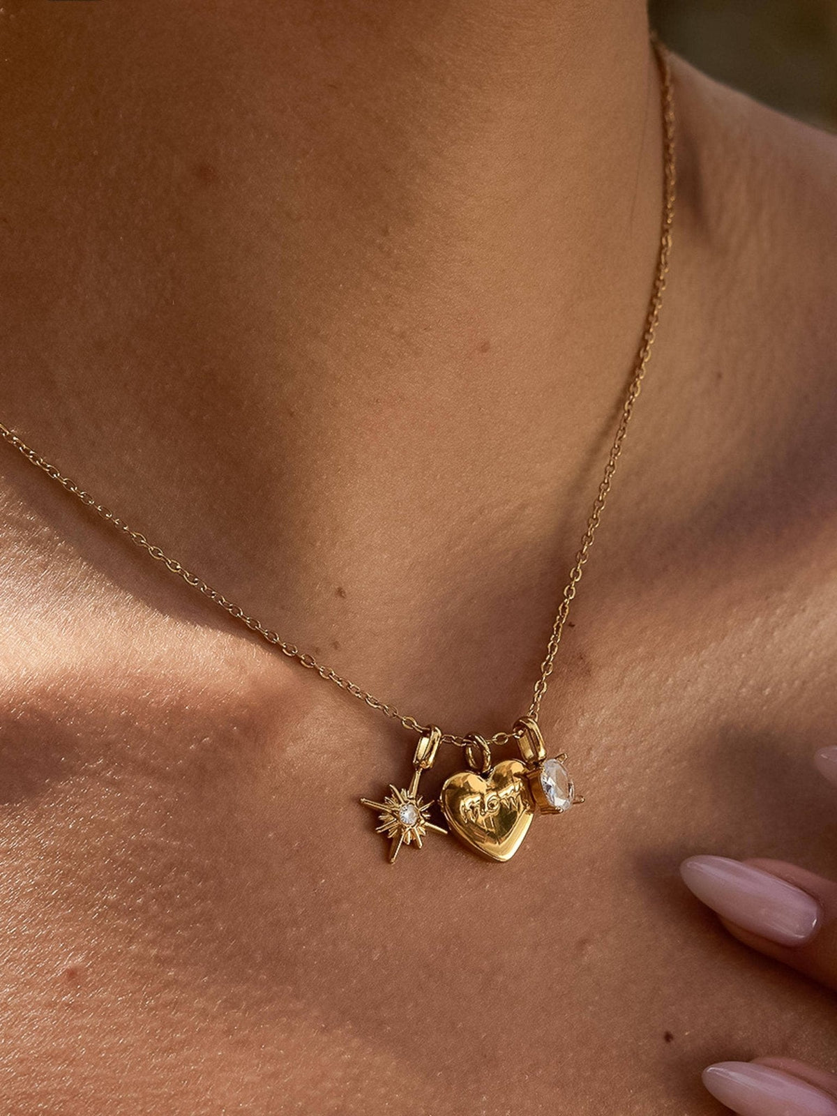 Gentilly 18K Gold Non-Tarnish Mom Heart Charm Necklace: Yellow Gold - The Mustard Seed Collection, The Seed