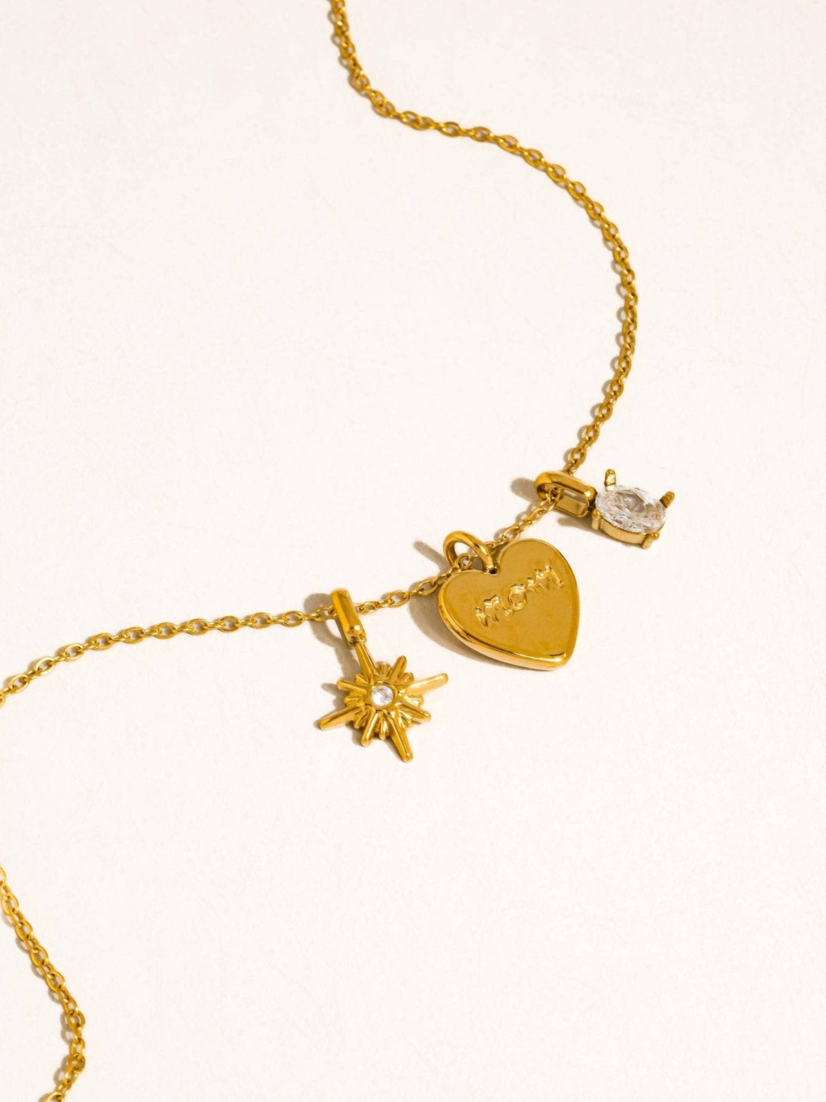 Gentilly 18K Gold Non-Tarnish Mom Heart Charm Necklace: Yellow Gold - The Mustard Seed Collection, The Seed