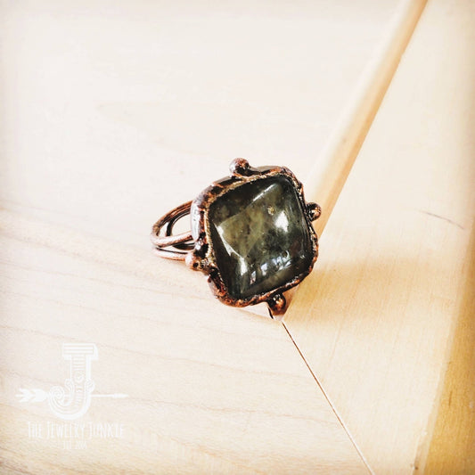 Genuine Labradorite Ring Square Antique Copper 012xa