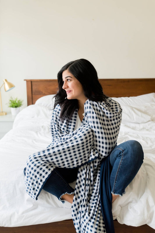 Gingham Adult Swaddle Blanket, Summer Picnic Blanket