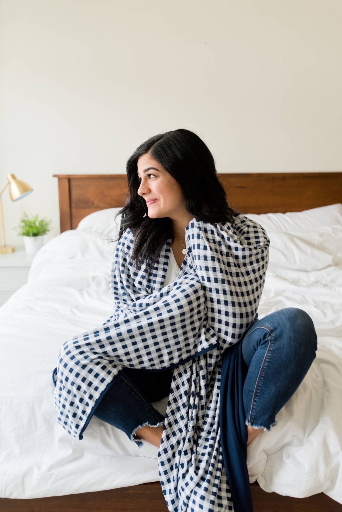 Gingham Adult Swaddle Blanket, Summer Picnic Blanket