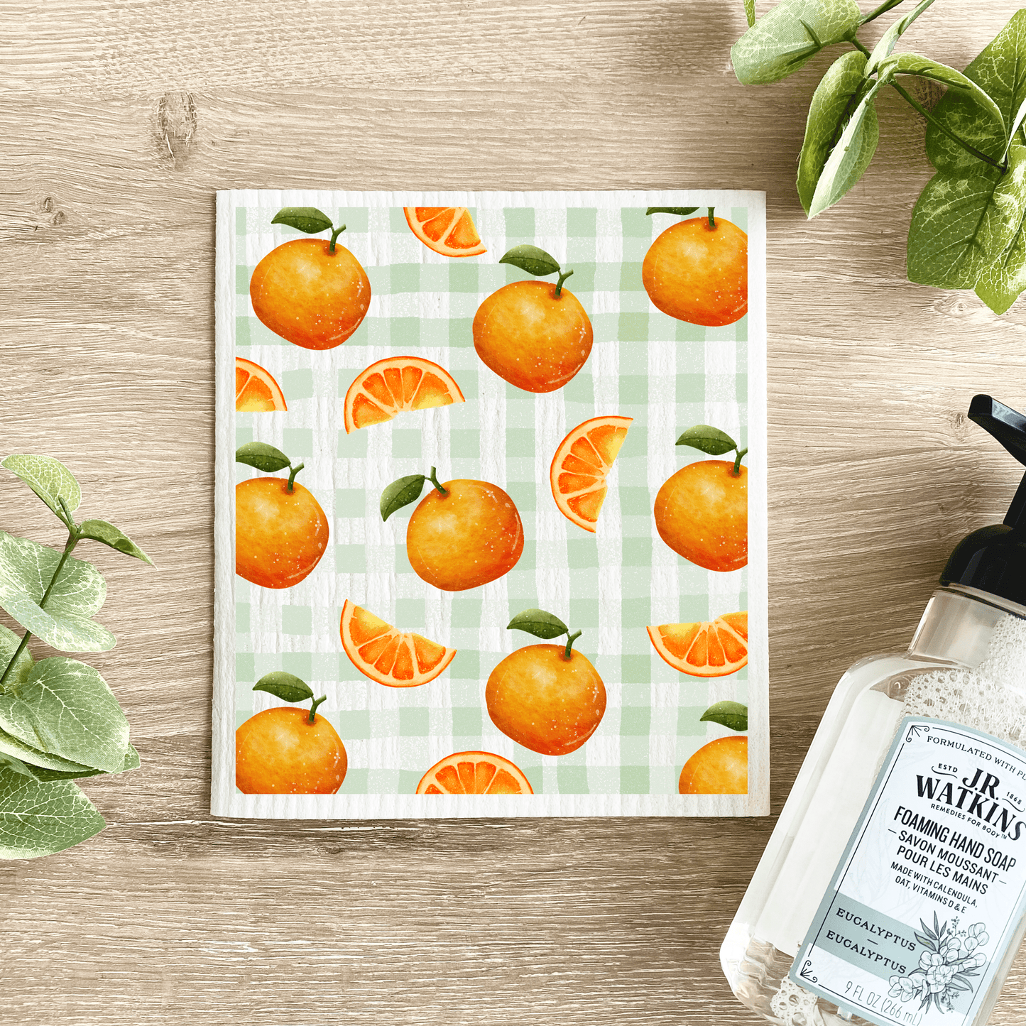 Gingham Oranges - Swedish Dishcloth 
