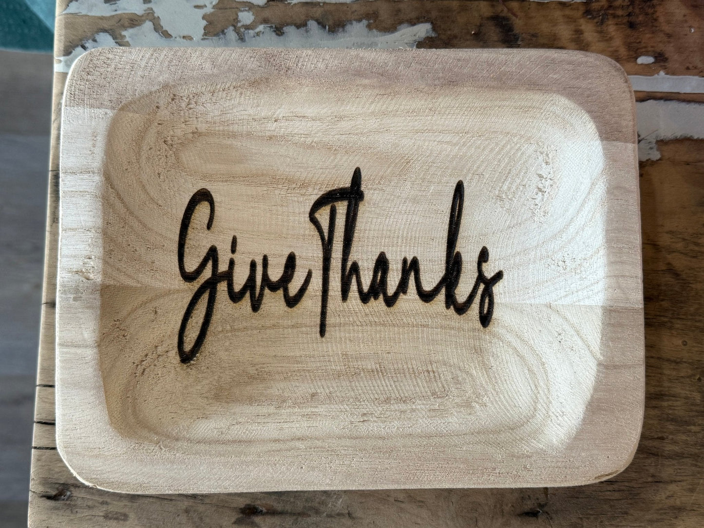 "Give Thanks" Wooden Bowl - The Mustard Seed Collection, The Seed