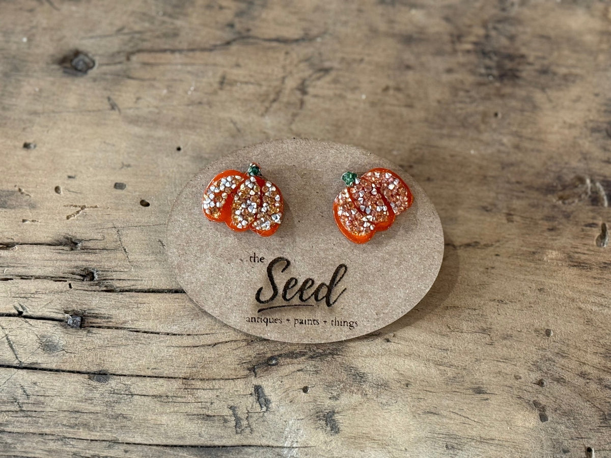 Glitter Acetate Pumpkin Stud Earrings - The Mustard Seed Collection, The Seed