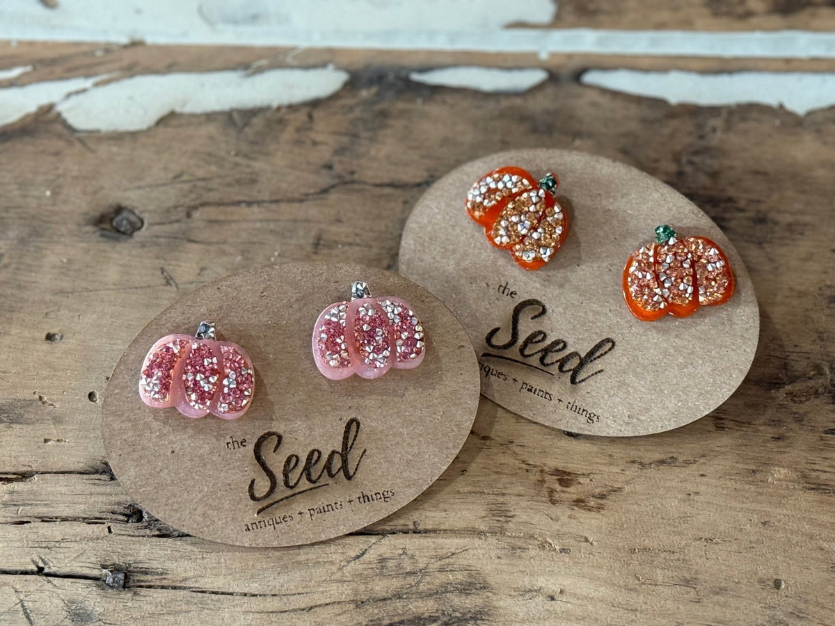 Glitter Acetate Pumpkin Stud Earrings - The Mustard Seed Collection, The Seed