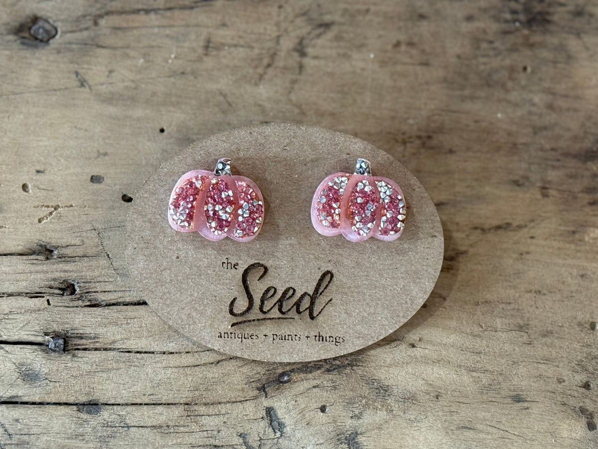 Glitter Acetate Pumpkin Stud Earrings - The Mustard Seed Collection, The Seed