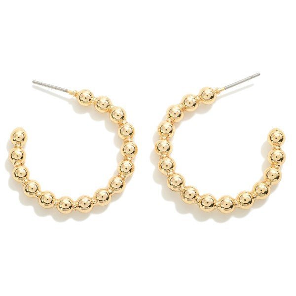 Gold Fixed Metal Stud Bead Hoop Earrings - The Mustard Seed Collection, The Seed