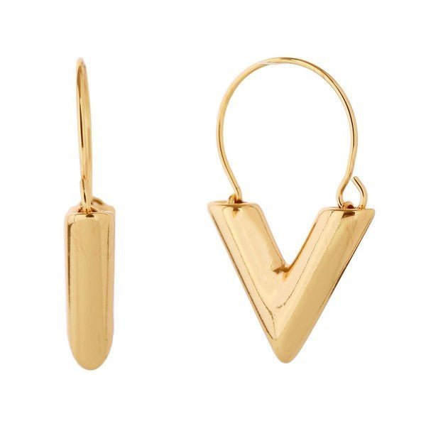 Gold Gold Dipped Linked Chunky V Wire Hoop Earrings - The Mustard Seed Collection, The Seed