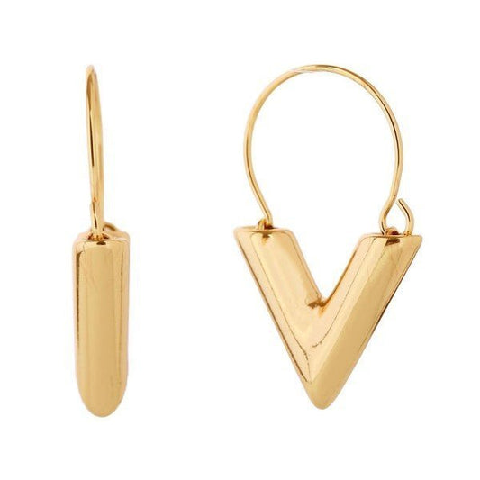 Gold Gold Dipped Linked Chunky V Wire Hoop Earrings - The Mustard Seed Collection, The Seed