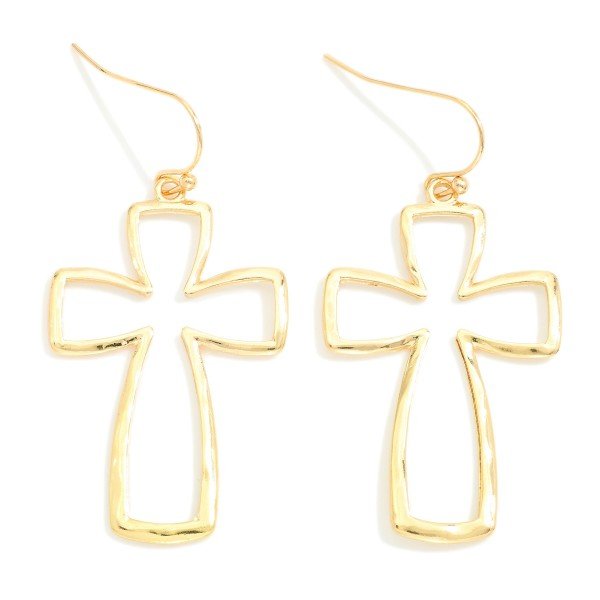 Gold Rounded Metal Cross Drop Earrings - The Mustard Seed Collection, The Seed