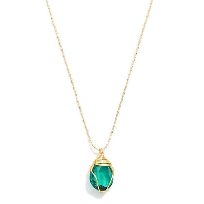 Gold Tone Ball Chain Necklace Featuring Wire Wrapped Glass Crystal Pendant Default Title