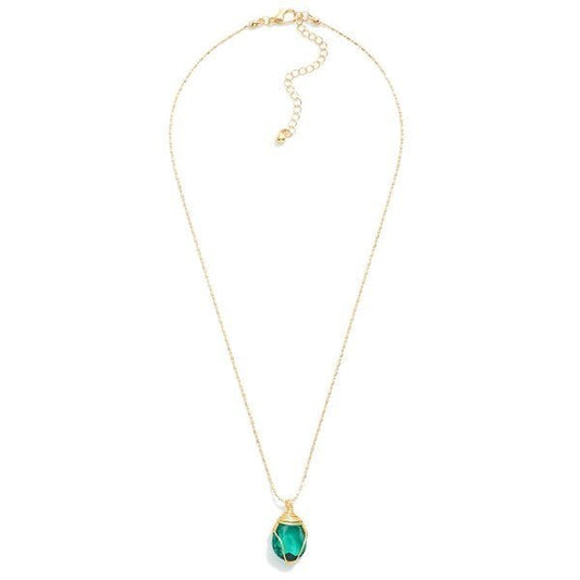 Gold Tone Ball Chain Necklace Featuring Wire Wrapped Glass Crystal Pendant - The Mustard Seed Collection, The Seed