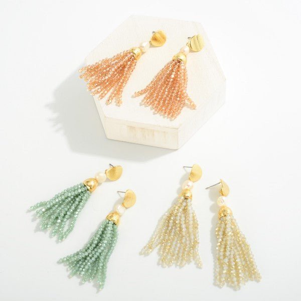 Gold Tone Pearl Drop Earrings With Beaded Tassel Details - The Mustard Seed Collection, The Seed
