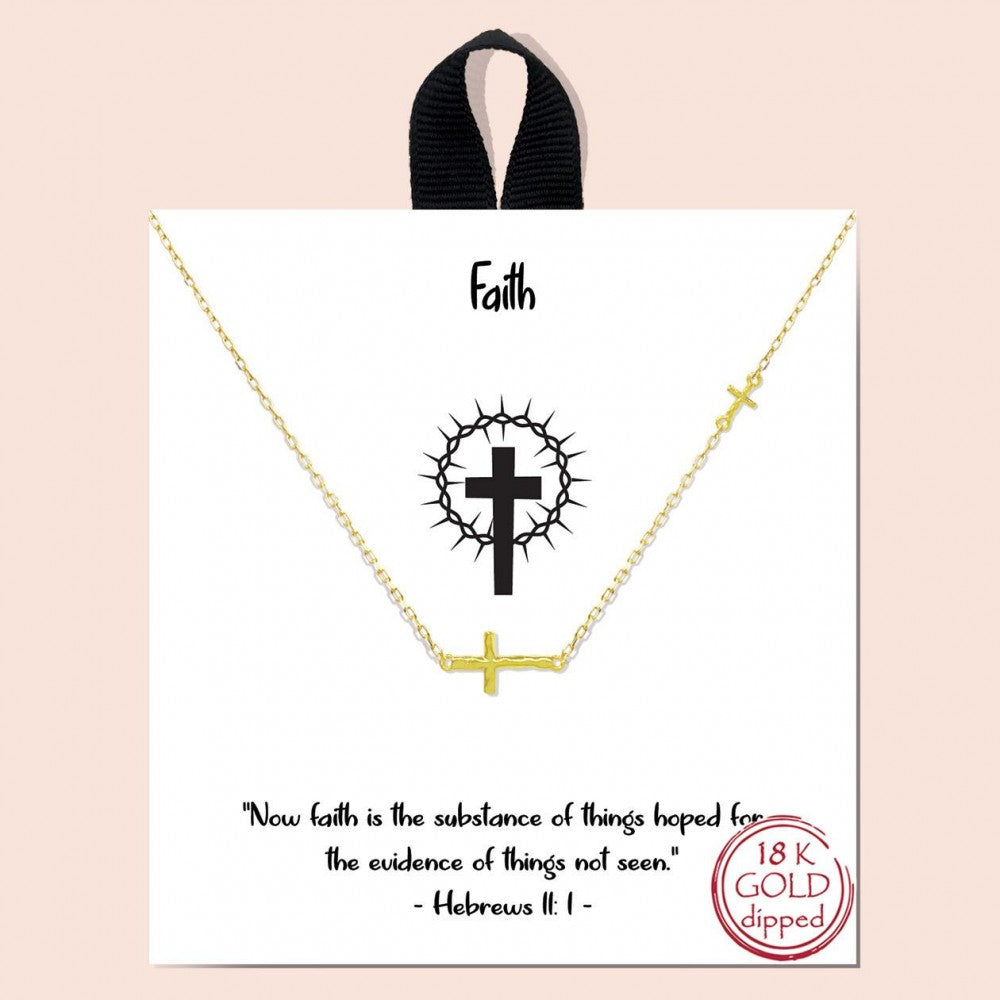 Short Metal Faith Necklace Featuring Cross Pendant Gold