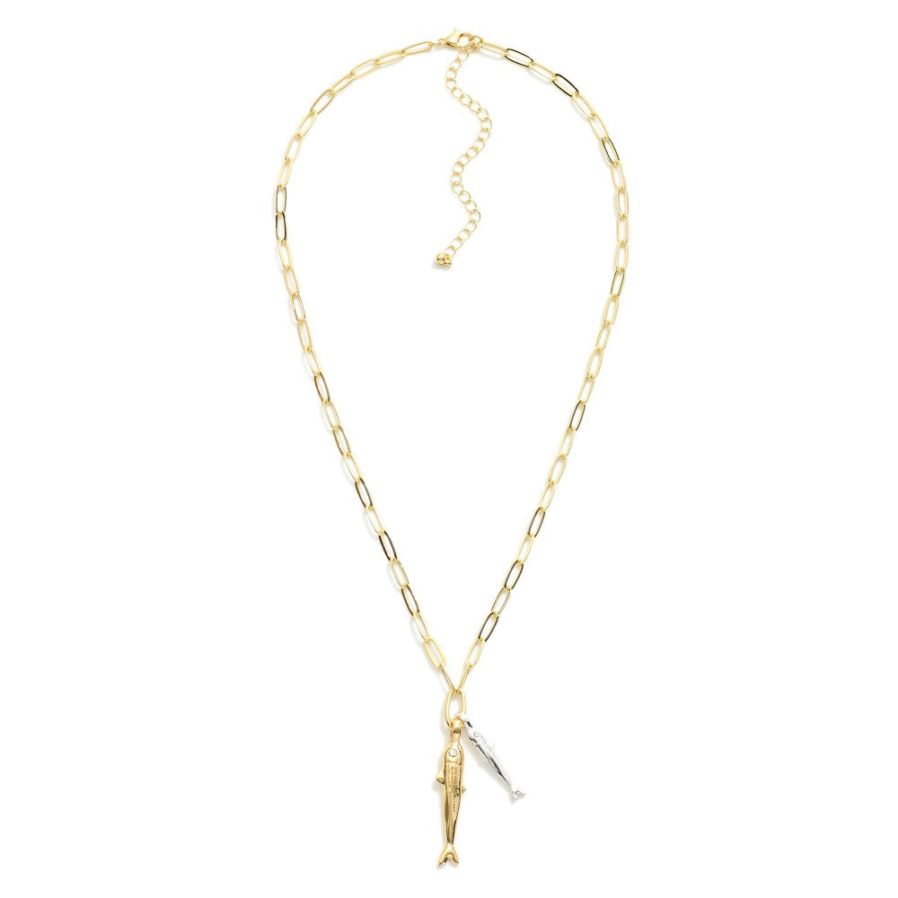 Paperclip Chain Link Necklace Featuring Fish Pendants JUDSON