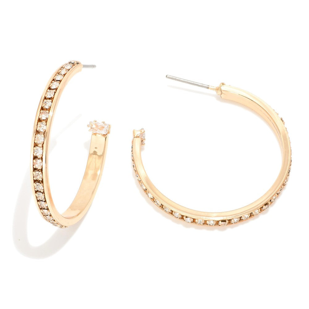 Rhinestone Studded Hoop earrings Gold