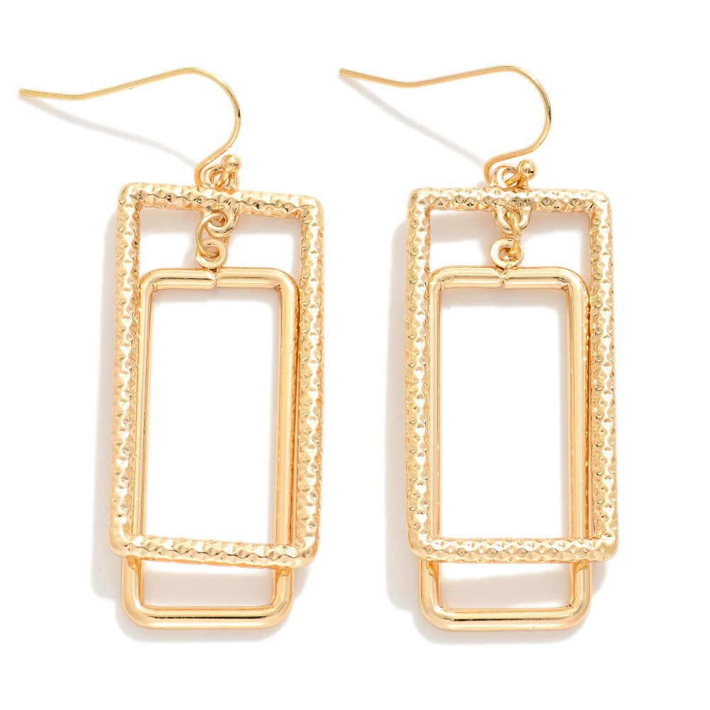Textured Metal Nesting Rectangles Drop Earrings Gold