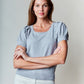Gray Scallop Edge Puff Sleeve Crop Knit Sweater