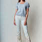 Gray Scallop Edge Puff Sleeve Crop Knit Sweater
