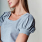 Gray Scallop Edge Puff Sleeve Crop Knit Sweater