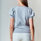 Gray Scallop Edge Puff Sleeve Crop Knit Sweater