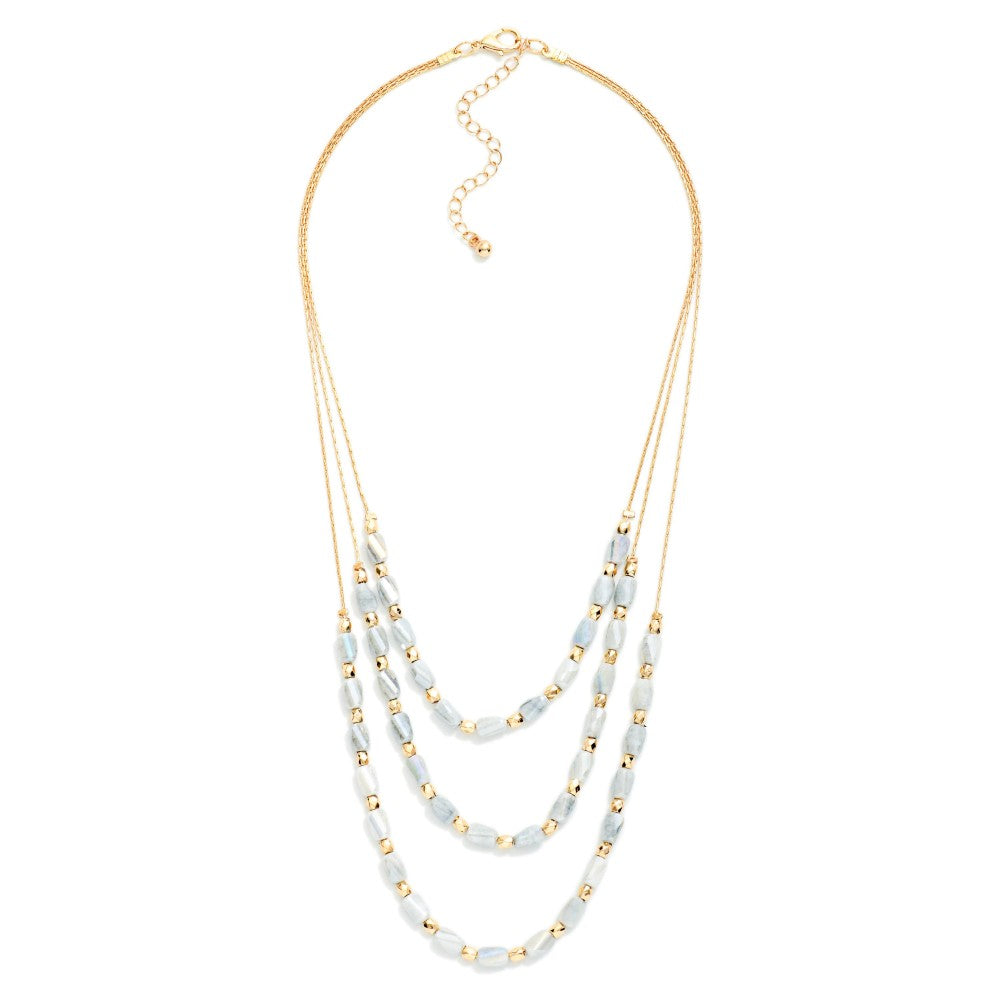 Layered Beaded Necklace Featuring Cracked Faceted Cylinder Beads Judson