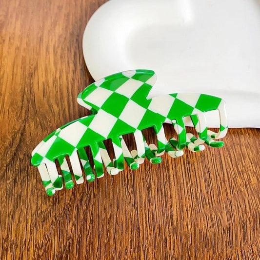 Green Checker Acetate Claw Hair Clip - The Mustard Seed Collection, The Seed