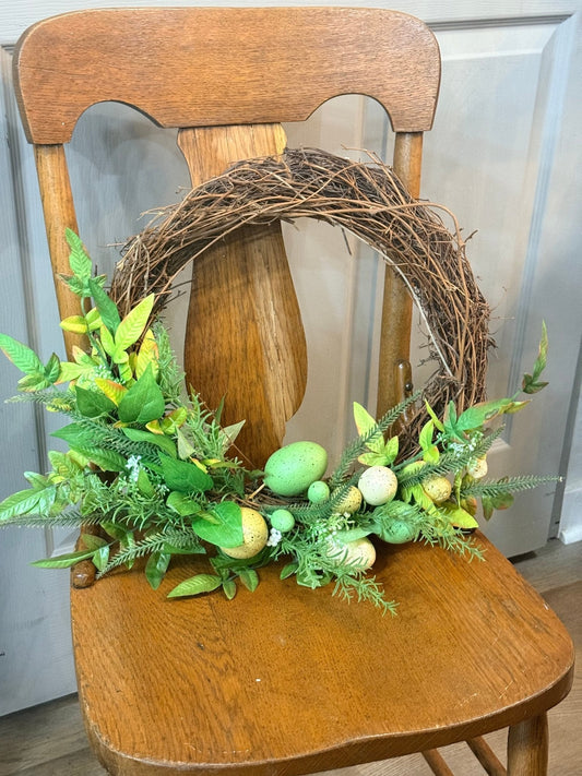Green Easter Wreath with Eggs - The Mustard Seed Collection, The Seed