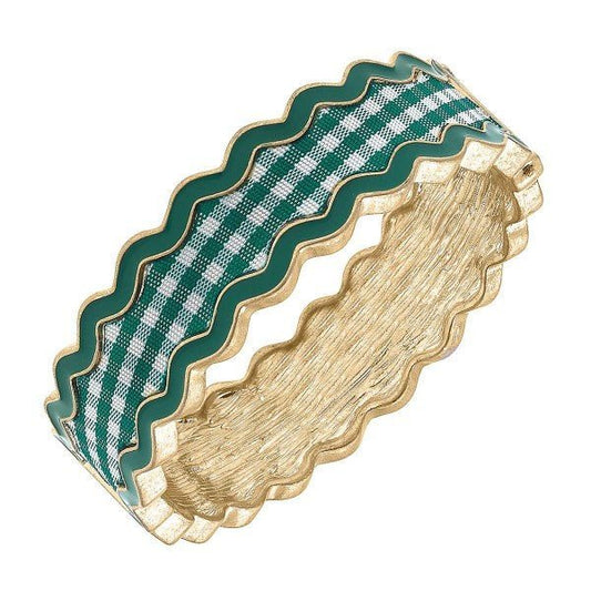 Green Gingham Print Hinged Bracelet - The Mustard Seed Collection, The Seed