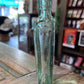 Green Glass Apothecary Bottle Flat Bellied High Crowned